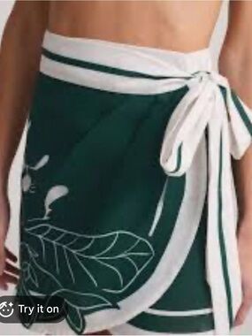 ANCORA Savira Skirt Green Tie-Waist Beach Sarong with White Trim